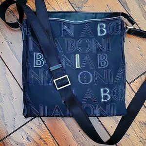 Bonia LOGO Crossbody Bag Black Gray Nylon Leather Trim
